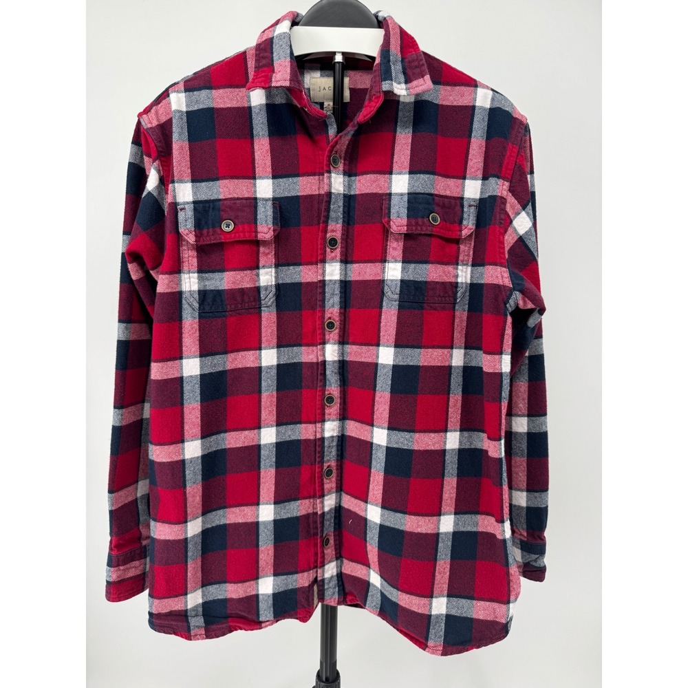 Jachs Mens Red Navy Blue White Plaid Flannel Button Down Shirt Size Medium